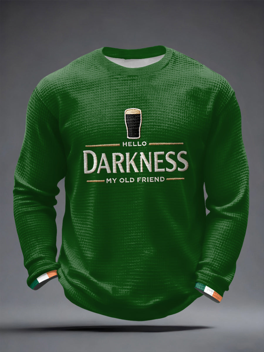 Hello Darkness My Old Friend Waffle Long Sleeve T-Shirt St Patricks Day Shirts For Adults