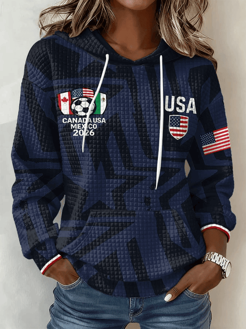 USA Soccer FIFA 2026 World Cup Waffle Hoodie Women's Game Day Gifts For Soccer Supporters