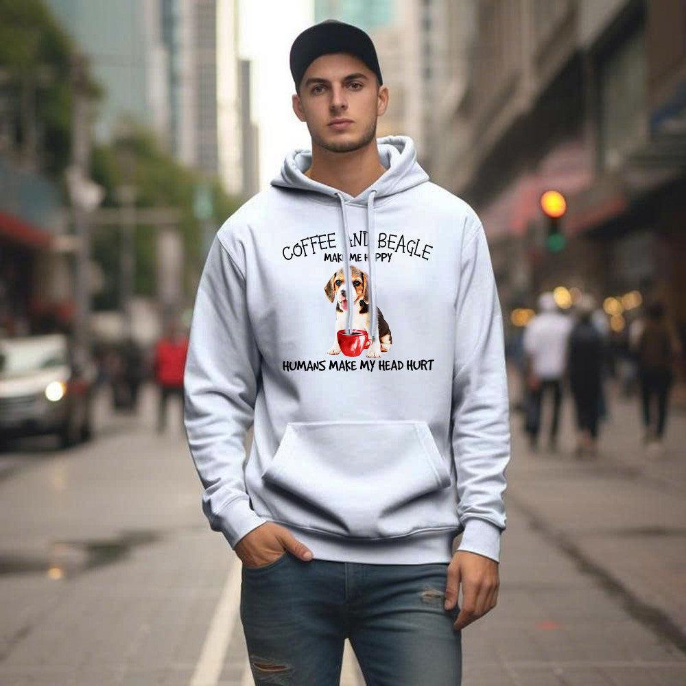 Coffee And Beagle Make Me Happy Husman Make My Head Hurt Hoodie Unique Coffee And Cute Dog Gifts Ideas For Salesman