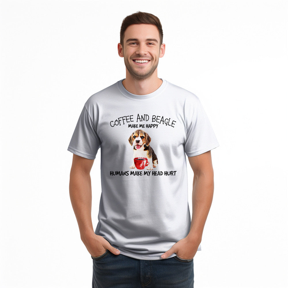 Coffee And Beagle Make Me Happy Husman Make My Head Hurt T Shirt Unique Coffee And Cute Dog Gifts Ideas For Salesman
