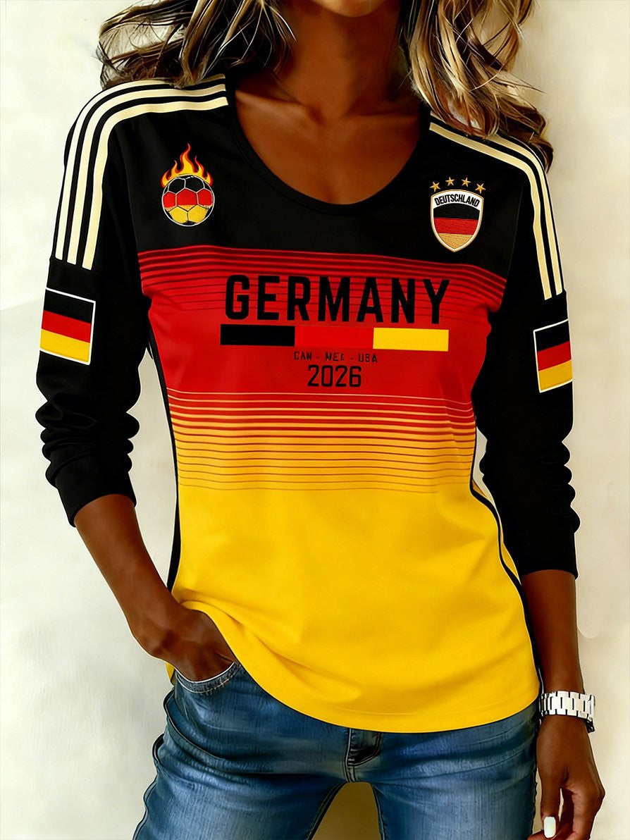 Germany Soccer World Cup 2026 V-Neck Long Sleeve Shirt Women's Game Day Apparel Fan Gifts