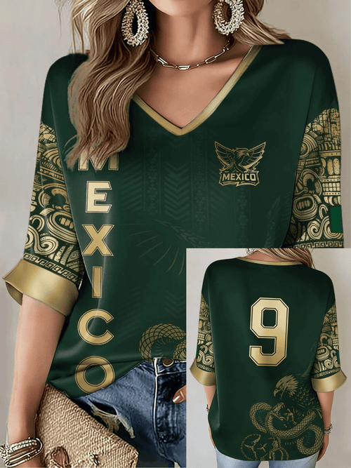 Mexico Soccer World Cup 2026 V-Neck Shirt Mexico Football Merchandise Women's Gift For Fans