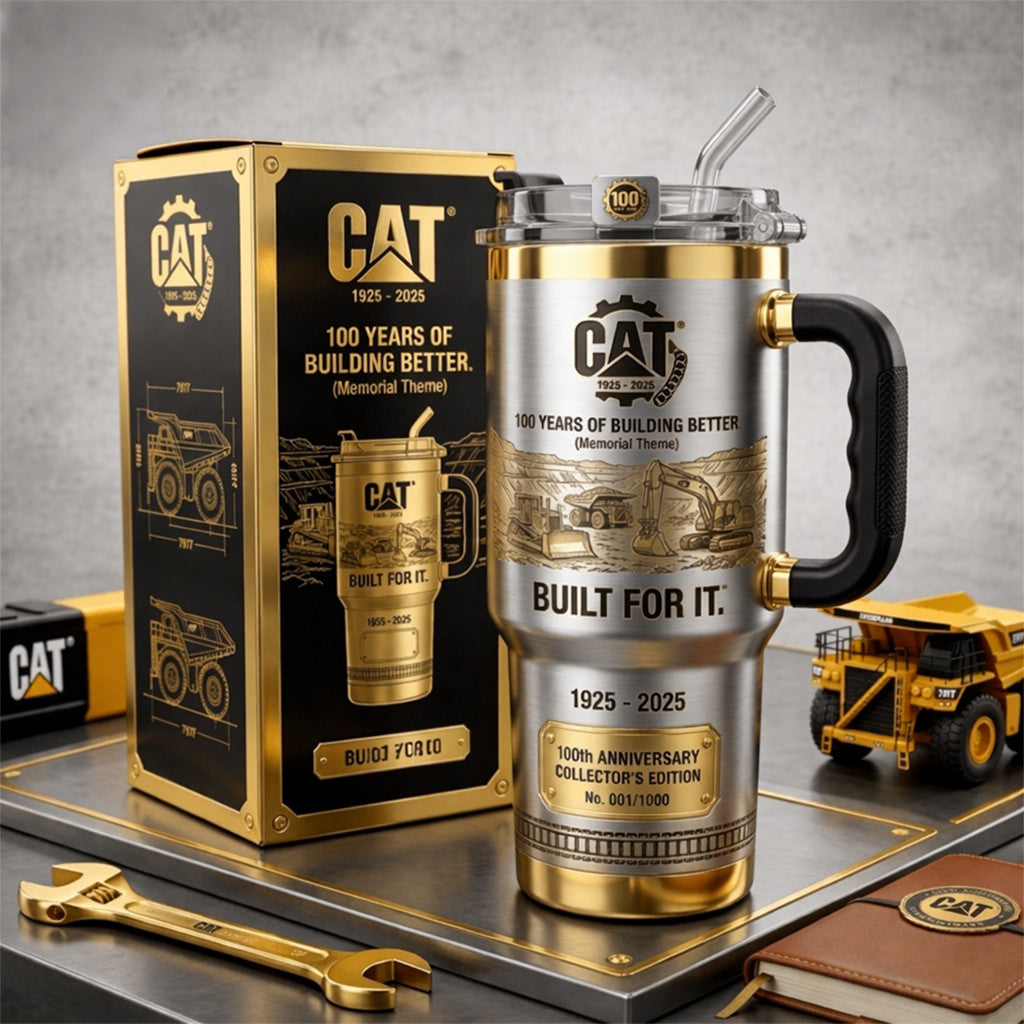 CAT 100Th Anniversary Tumbler 1925 2025 Caterpillar Merch Unique Father's Day Gifts