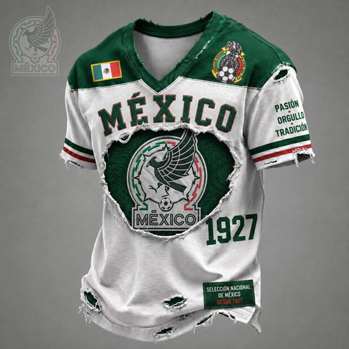 Mexico Soccer 2026 World Cup V-Neck Shirt Distressed Mexico FIFA Merch Gifts For Supporters