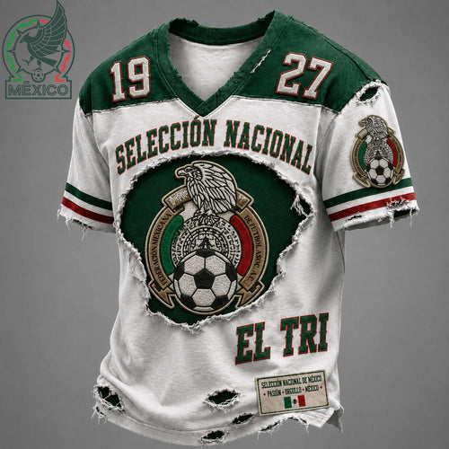 Mexico Soccer 2026 World Cup Distressed V-Neck Shirt Mexico Pride Merch Present For Supporters