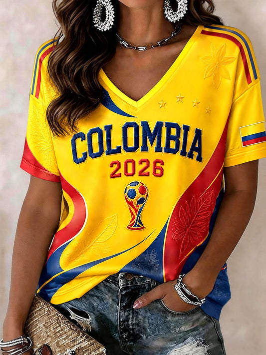 Colombia FIFA World Cup 2026 V-Neck Shirt Soccer Apparel Soccer Gift For Colombian