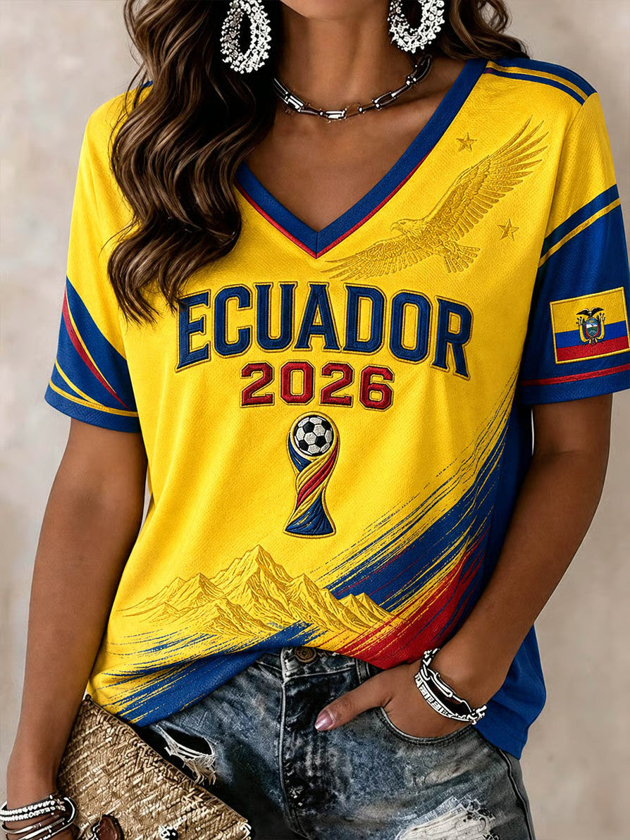 Ecuador 2026 World Cup V-Neck Shirt Women's Ecuador Football Merch Best Gifts For Supporters