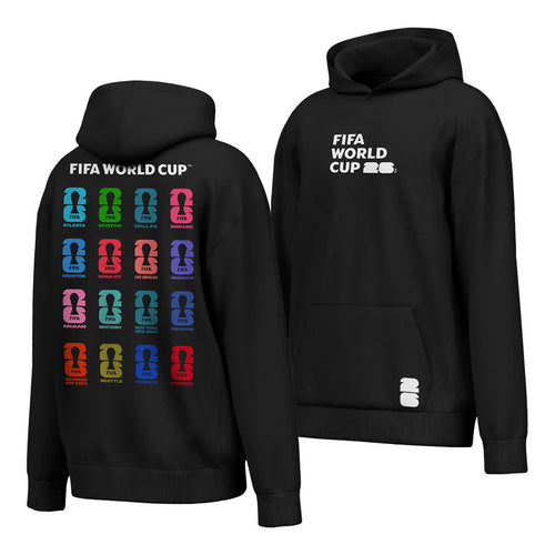 World Cup 2026 Merch Host City Emblems Hoodie Black Best Gifts For World Cup Fans