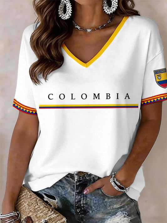 Colombia Soccer 2026 World Cup V-Neck Shirt Match Day Clothing FIFA Gifts For Football Fans