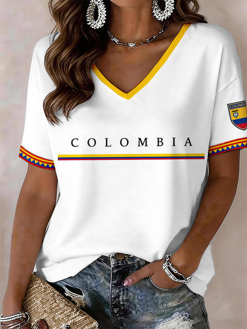 Colombia Soccer 2026 World Cup V-Neck Shirt Match Day Clothing FIFA Gifts For Football Fans
