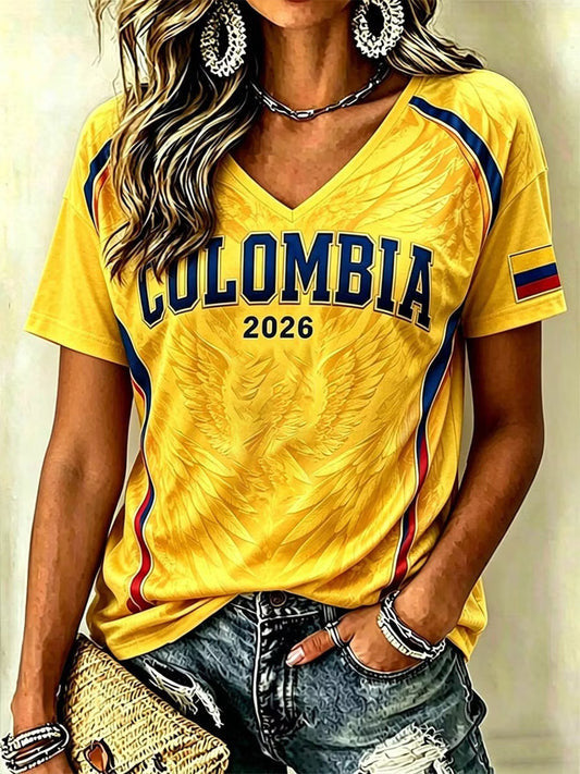Colombia FIFA World Cup 2026 V-Neck Shirt Colombia National Football Team Merch Gifts For Her