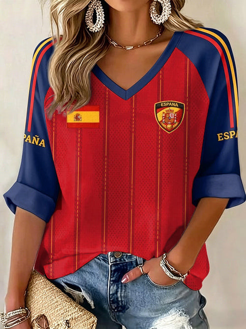 Spain FIFA World Cup 2026 Long Sleeve V-Neck Shirt Game Day Outfits Gift For Spain Soccer Fans