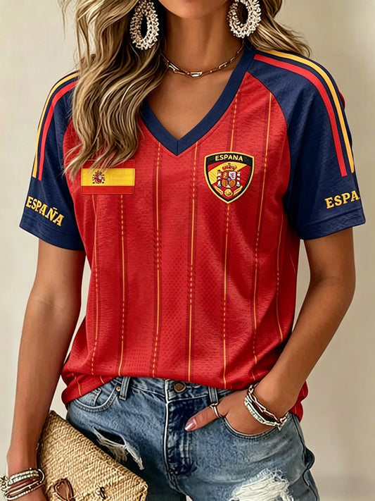 Spain 2026 World Cup V-Neck Shirt Spain FIFA Football Merch Best Gifts For WC Fans