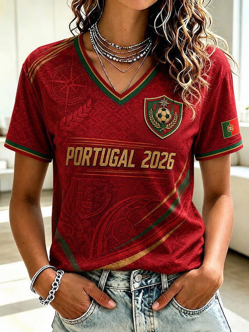 Portugal FIFA World Cup 2026 V-Neck Shirt Game Day Outfits Portugal Football Fans Gift For Her
