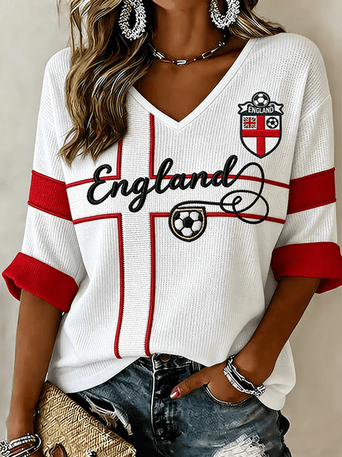 England FIFA World Cup 2026 Long Sleeve V-Neck Shirt Game Day Apparel Gifts Ideas For Her