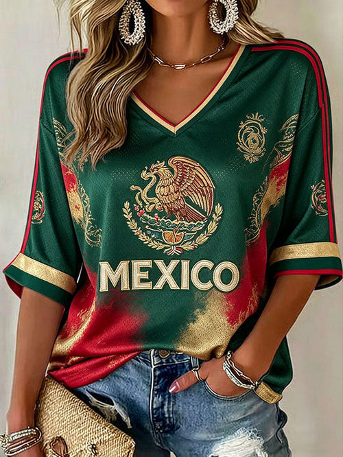 Mexico FIFA World Cup 2026 Long Sleeve V-Neck Shirt Mexico Team Merch Gifts For Football Fans