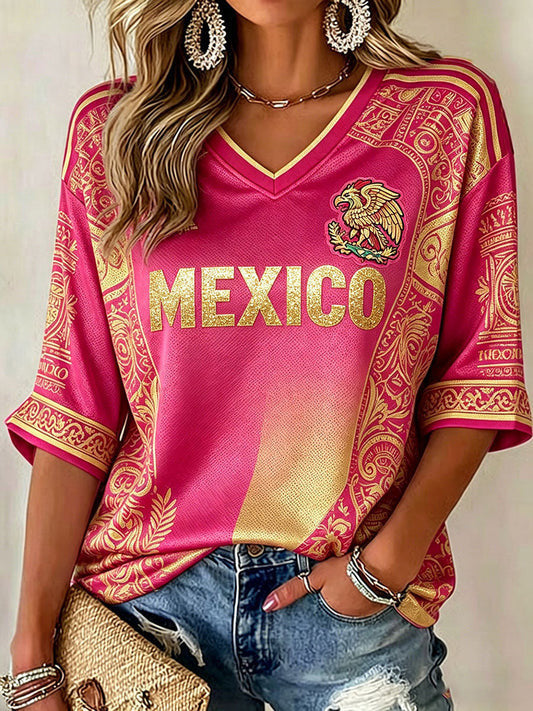 Mexico FIFA World Cup 2026 Long Sleeve V-Neck Shirt Game Day Apparel Gift For Football Fan Idea