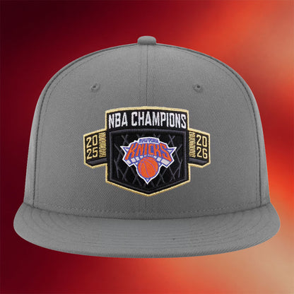 New York Knicks Championship Snapback Hat Locker Room NY Knicks 2026 Finals Champions Merch Grey