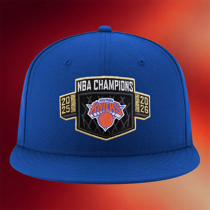 New York Knicks Championship Snapback Hat Locker Room NY Knicks 2026 Finals Champions Merch Blue