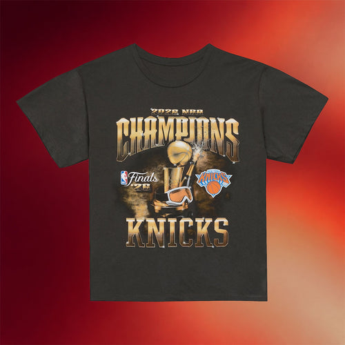 New York Knicks Champions Merch NY Knicks Mitchell And Ness 2026 Finals Champions T-Shirt Black