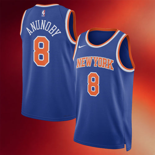 New York Knicks Champions Merch NY Knicks OG Anunoby #8 Blue Swingman Jersey Gifts For Fans