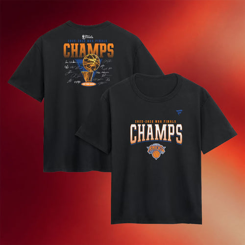New York Knicks Champions Merch 2026 NY Knicks 2026 Finals Champions Roster Trophy T-Shirt Black