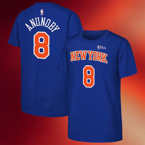 2026 New York Knicks Champions Merch New York Knicks OG Anunoby #8 2026 Finals T-Shirt Blue