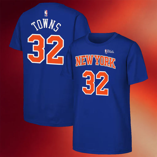 2026 New York Knicks Champions Merch NY Knicks Karl-Anthony Towns #32 Finals Champions T-Shirt Blue
