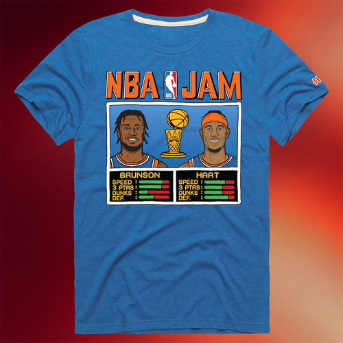 New York Knicks Champions Merch Knicks Josh Hart And Jalen Brunson 2026 Finals Champions Jam T-Shirt