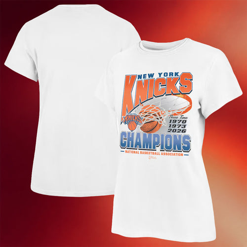 New York Knicks Champions Merch 2026 Knicks 47 White Three-Time Finals Champions Frankie T-Shirt