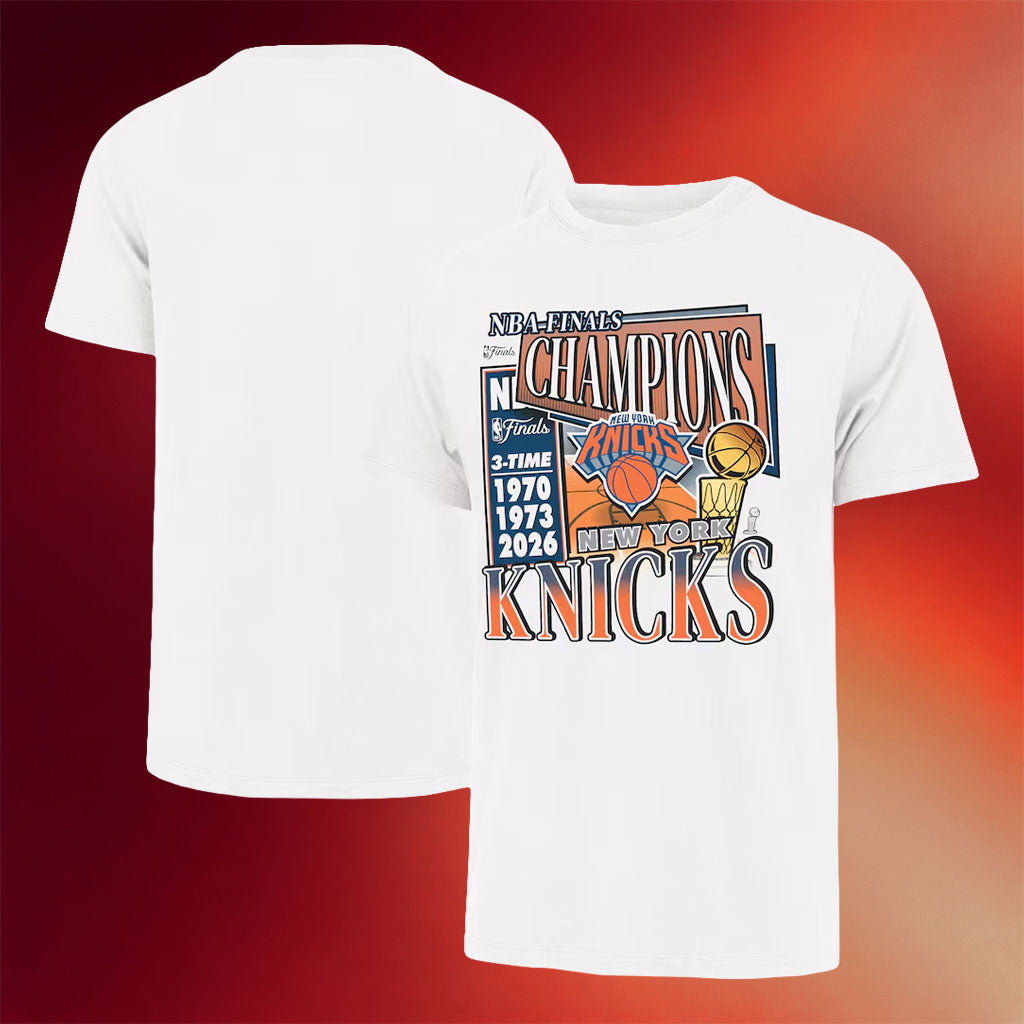 New York Knicks Champions Merch NY Knicks 47 White Three-Time Finals Champions Franklin T-Shirt