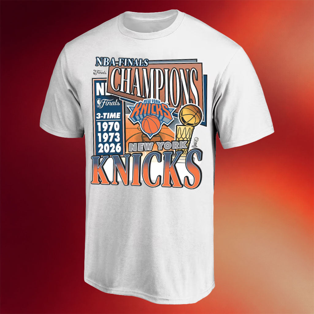 New York Knicks Championship Shirt Knicks 47 White Three-Time Finals Champions T-Shirt For Fan