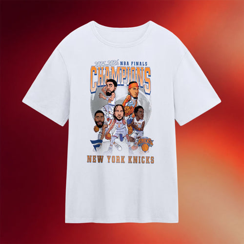 NY Knicks Champions Merch New York Knicks 2026 Finals Champions Caricature Roster Heritage T-Shirt