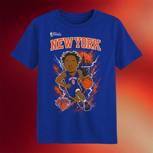 New York Knicks Champions Merch #8 OG Anunoby New York Knicks Blue 2026 Finals Player T-Shirt