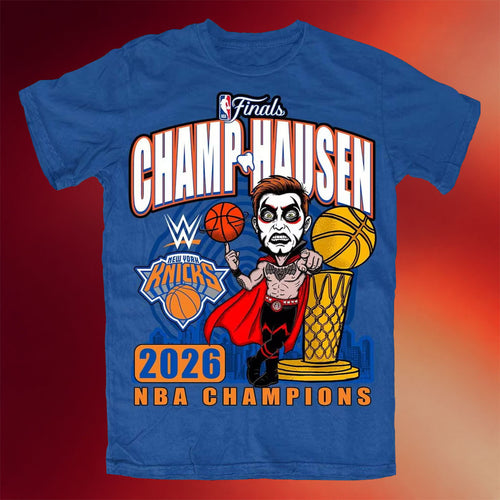 New York Knicks Champions Merch Danhausen X New York Knicks Blue 2026 Finals Champions T-Shirt