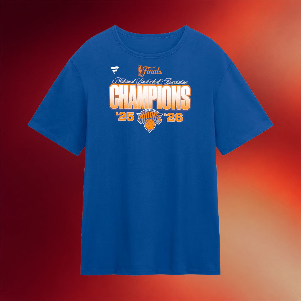 New York Knicks Champions Merch NY Knicks Fanatics Blue 2026 Finals Champions Core T-Shirt Mens