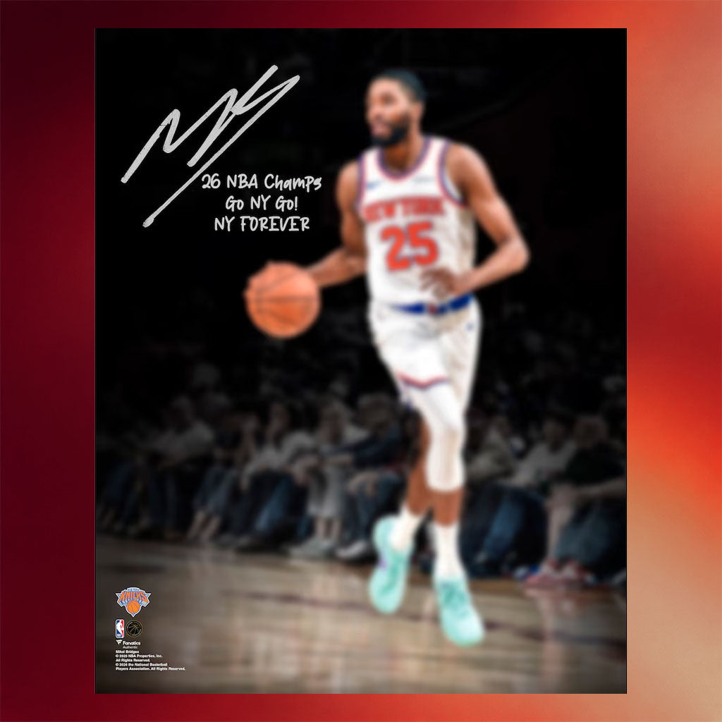 New York Knicks Champions Merch #25 Mikal Bridges NY Knicks Signed 2026 Finals Celebration Poster