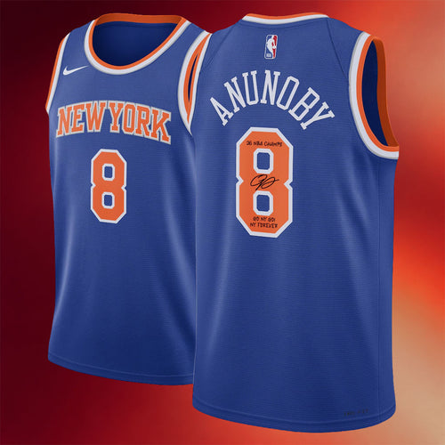New York Knicks Champions Merch #8 OG Anunoby NY Knicks Autographed Icon Swingman Jersey