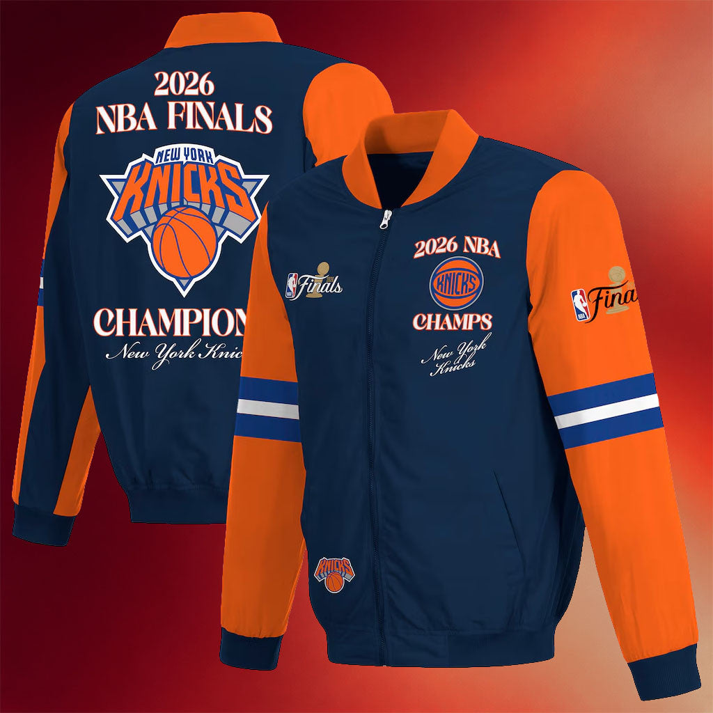 NY Knicks Champions Merch 2026 New York Knicks JH Design Navy 2026 Finals Champions Zip Jacket