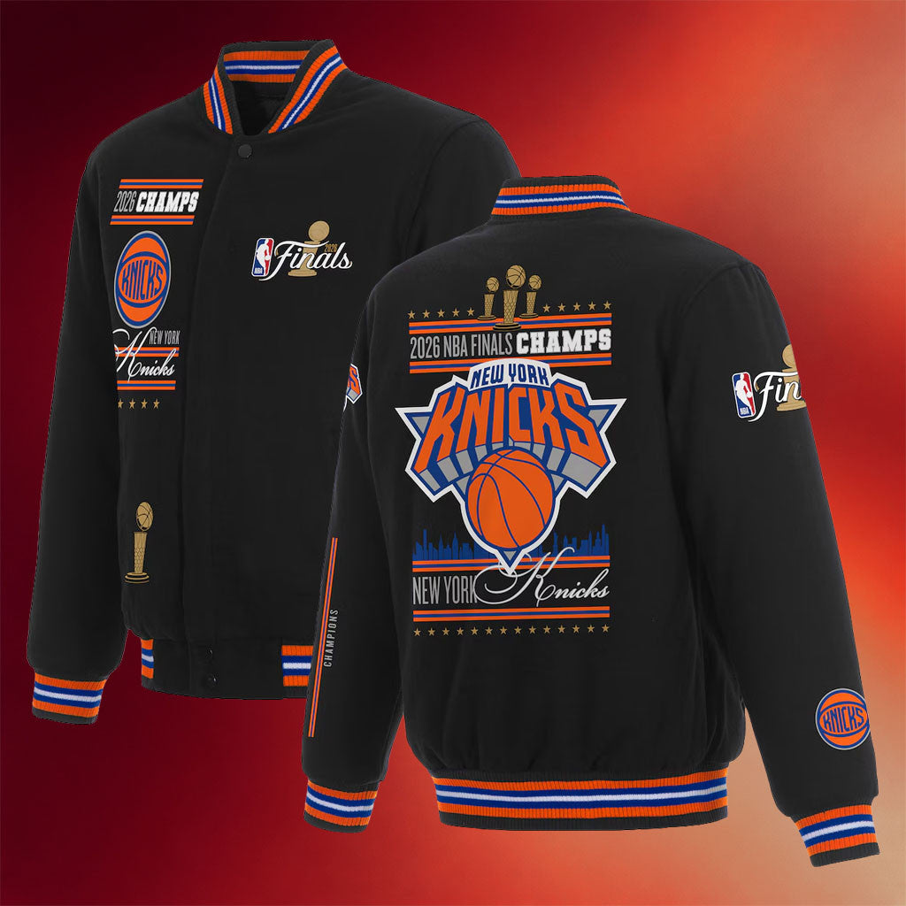 New York Knicks Champions Merch NY Knicks JH Design Black 2026 Finals Champions Jacket Fan Gifts