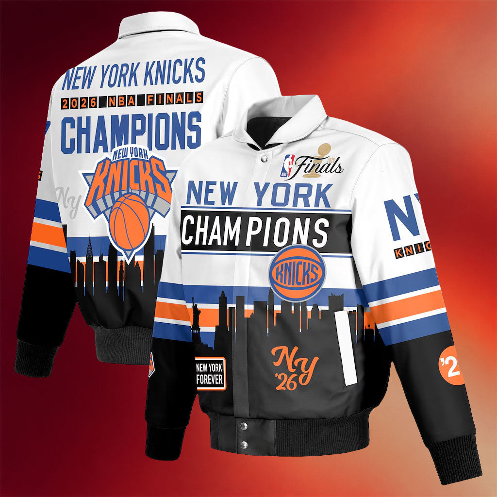 NY Knicks Champions Merch New York Knicks JH Design White 2026 Finals Champions Jacket Fan Gear