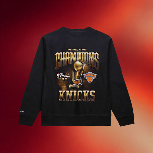 NY Knicks Champions Merch New York Knicks Black 2026 Finals Champions Crewneck Sweatshirt