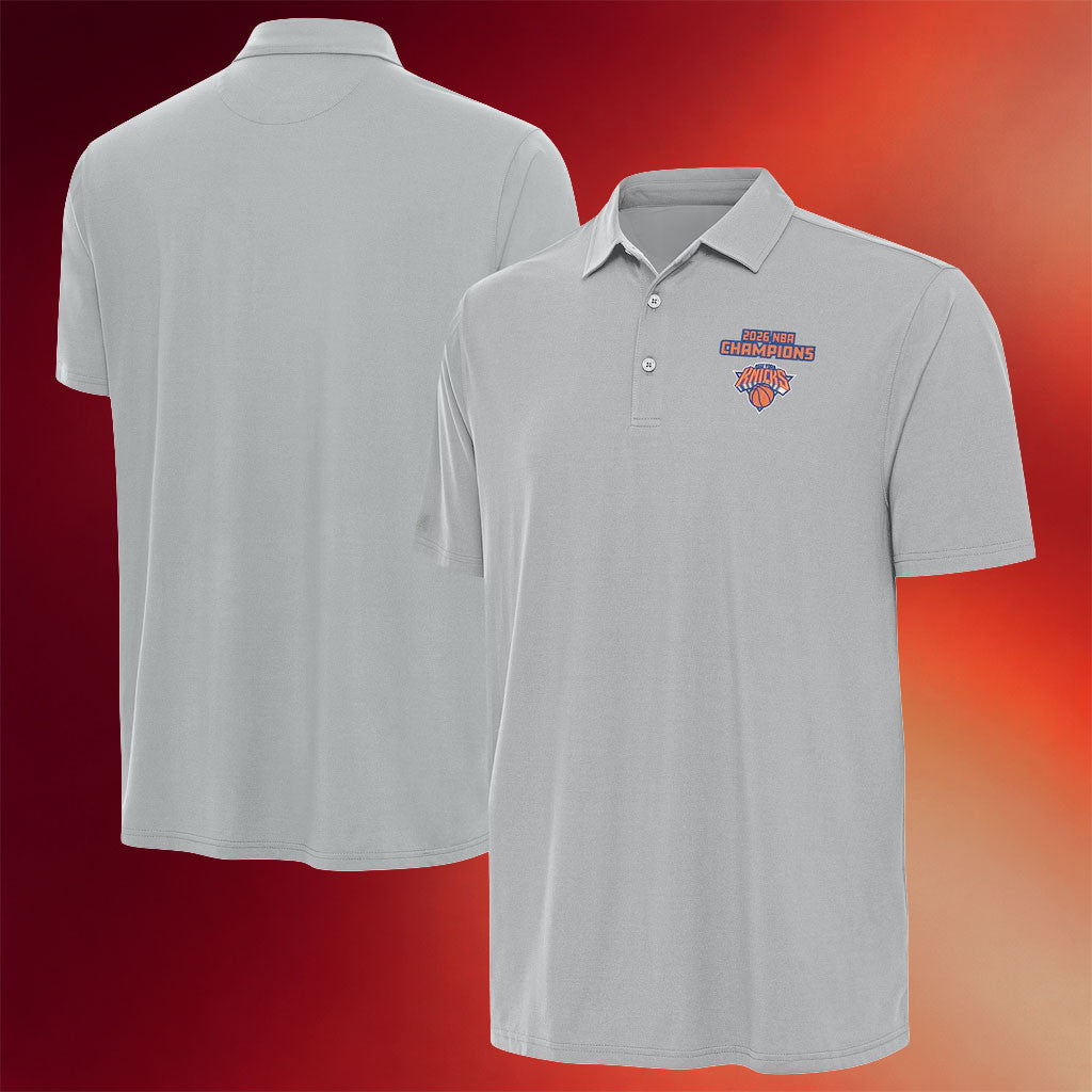 New York Knicks Champions Merch 2026 Knicks Antigua 2026 Finals Champions Era Polo Shirt Gray