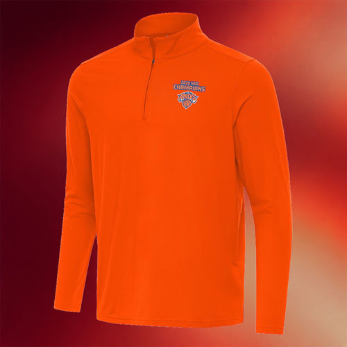 NY Knicks Champions Merch New York Knicks Orange 2026 Finals Champions Intent Quarter-Zip Shirt