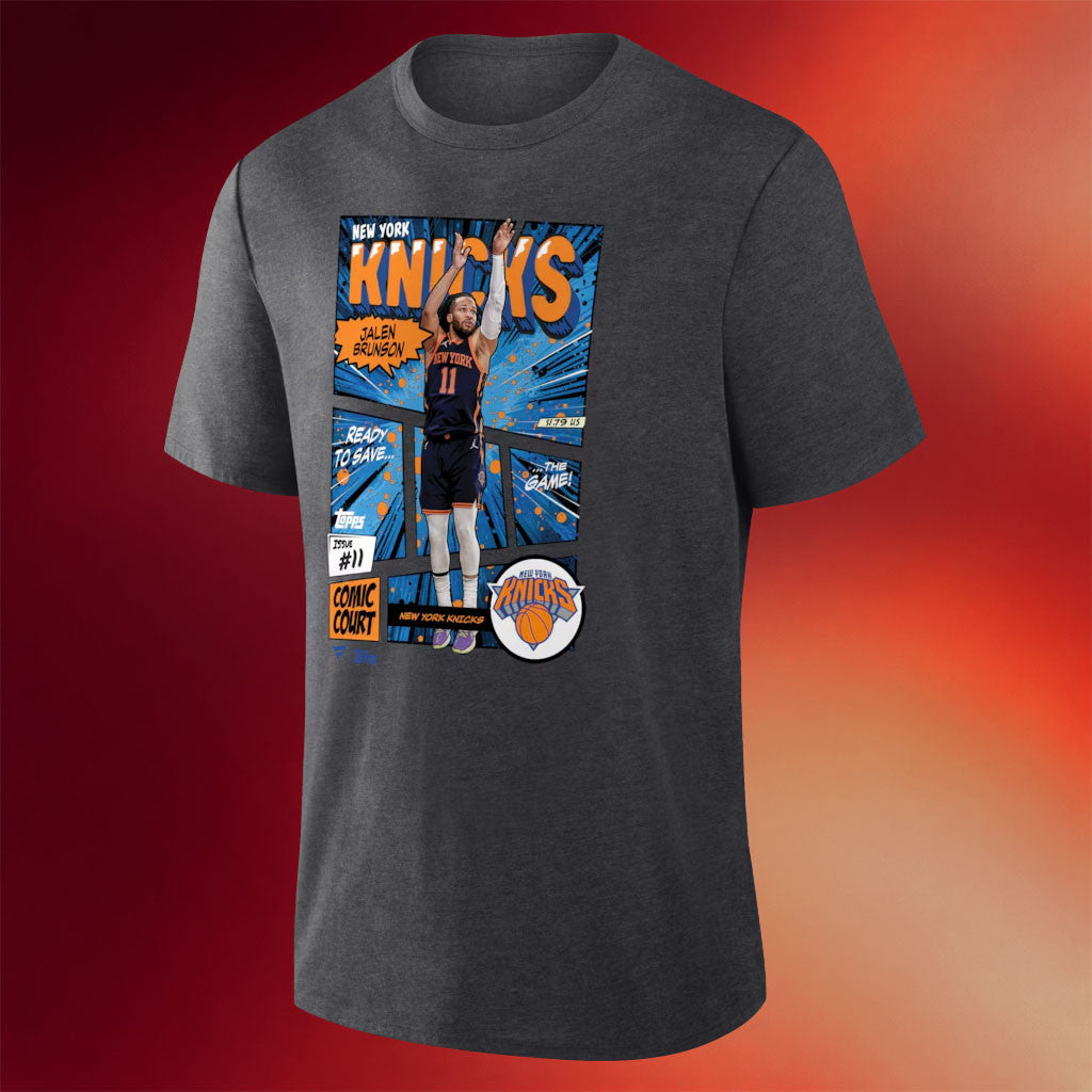 Jalen Brunson Merch 2026 Jalen Brunson #11 New York Knicks Topps Comic Court T-Shirt Fan Gifts