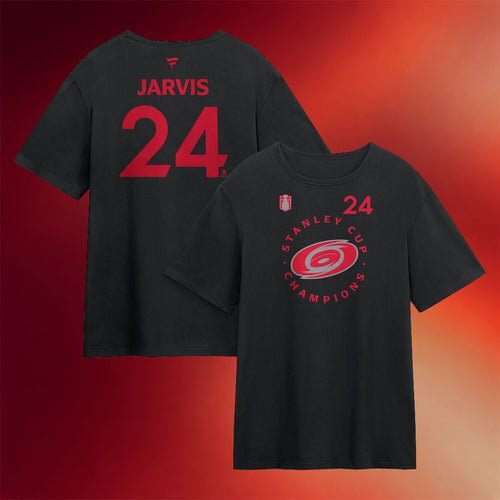 Carolina Hurricanes Champions Merch #24 Seth Jarvis 2026 Stanley Cup Champions T-Shirt Black