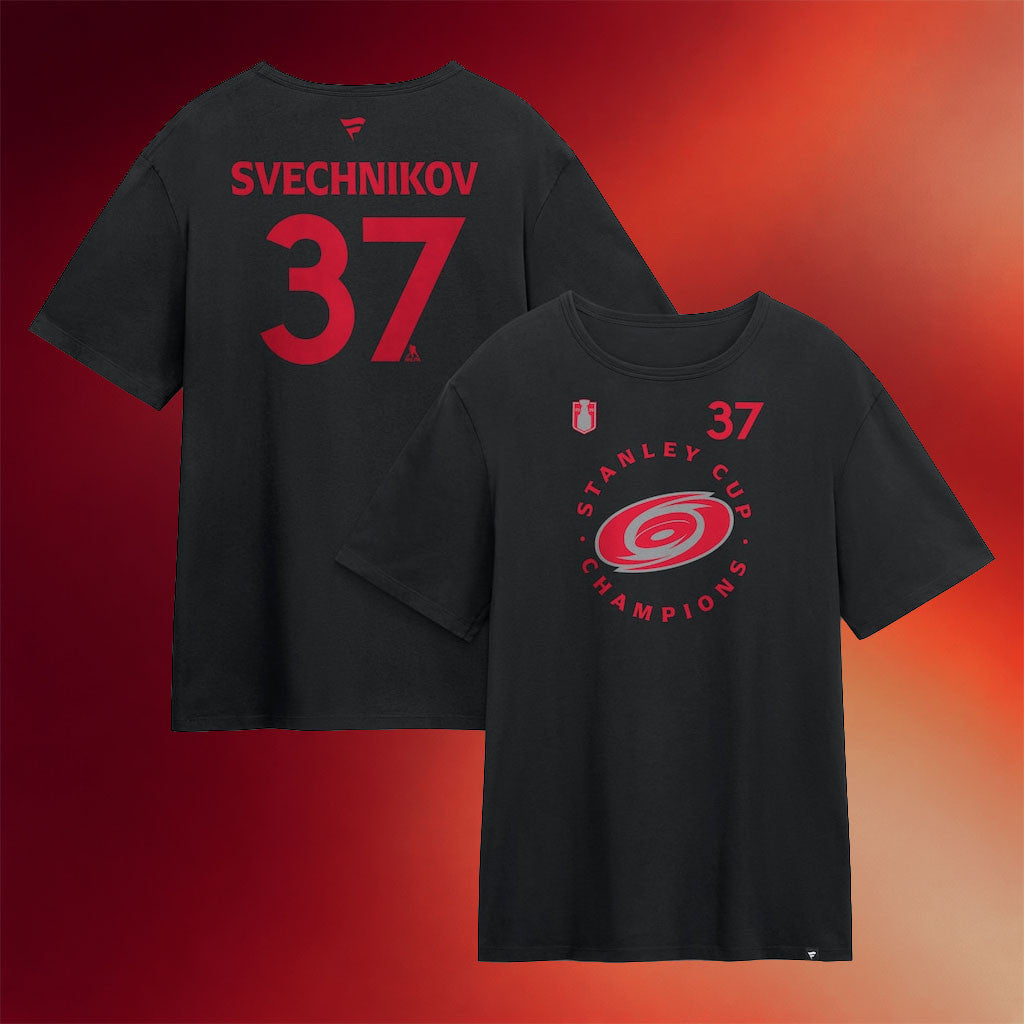 Carolina Hurricanes Champions Merch 2026 Andrei Svechnikov #37 Stanley Cup Champions T-Shirt Black