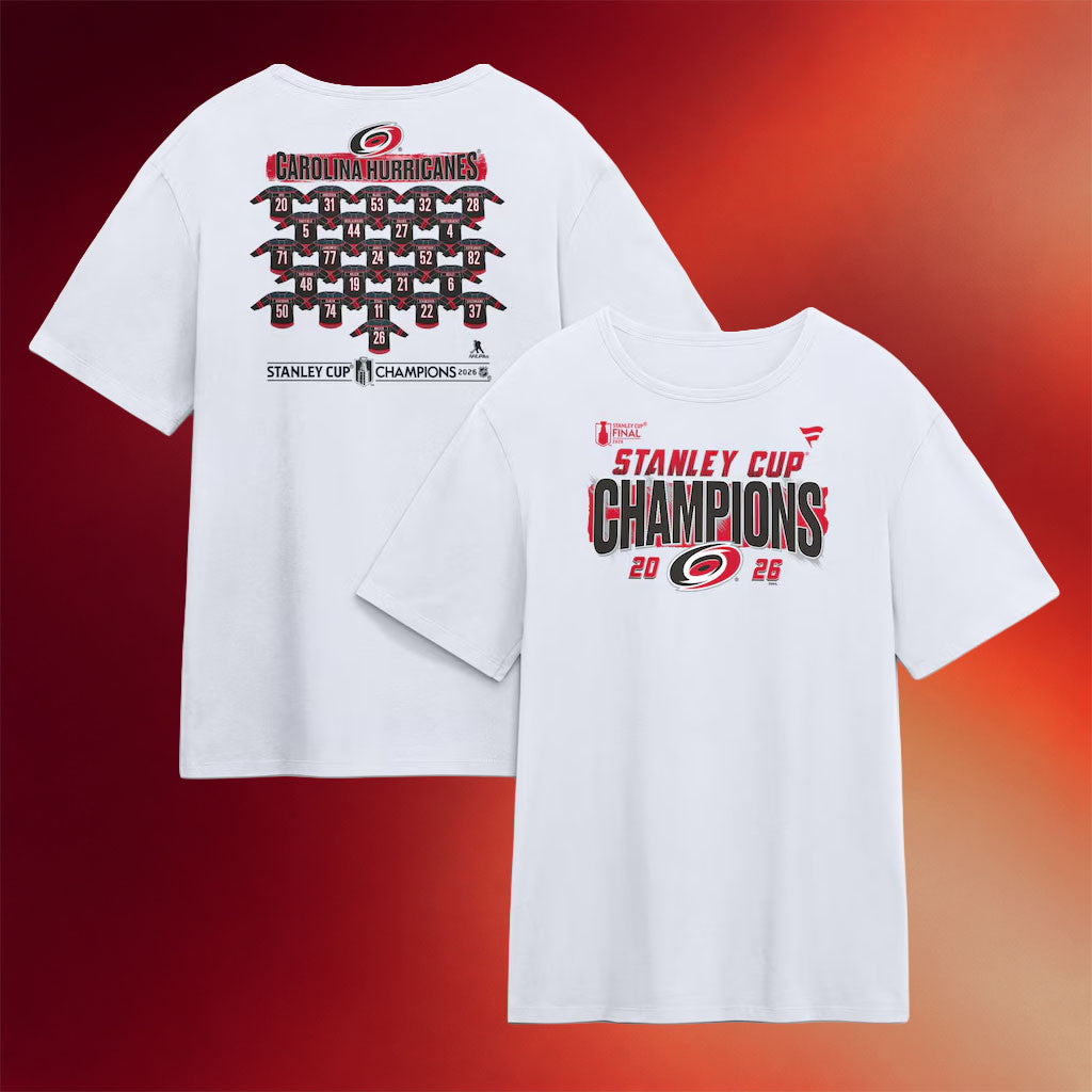 Carolina Hurricanes Champions Merch 2026 Canes Stanley Cup Champions Roster Jersey T-Shirt