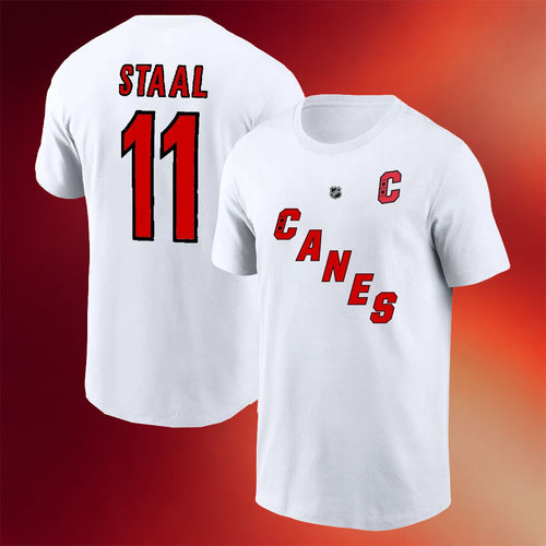 Jordan Staal Merch 2026 Jordan Staal #11 Carolina Hurricanes T-Shirt Canes Champions Merch White