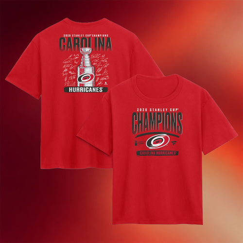Carolina Hurricanes Champions Merch Red Stanley Cup Champions Signature Roster T-Shirt 2026